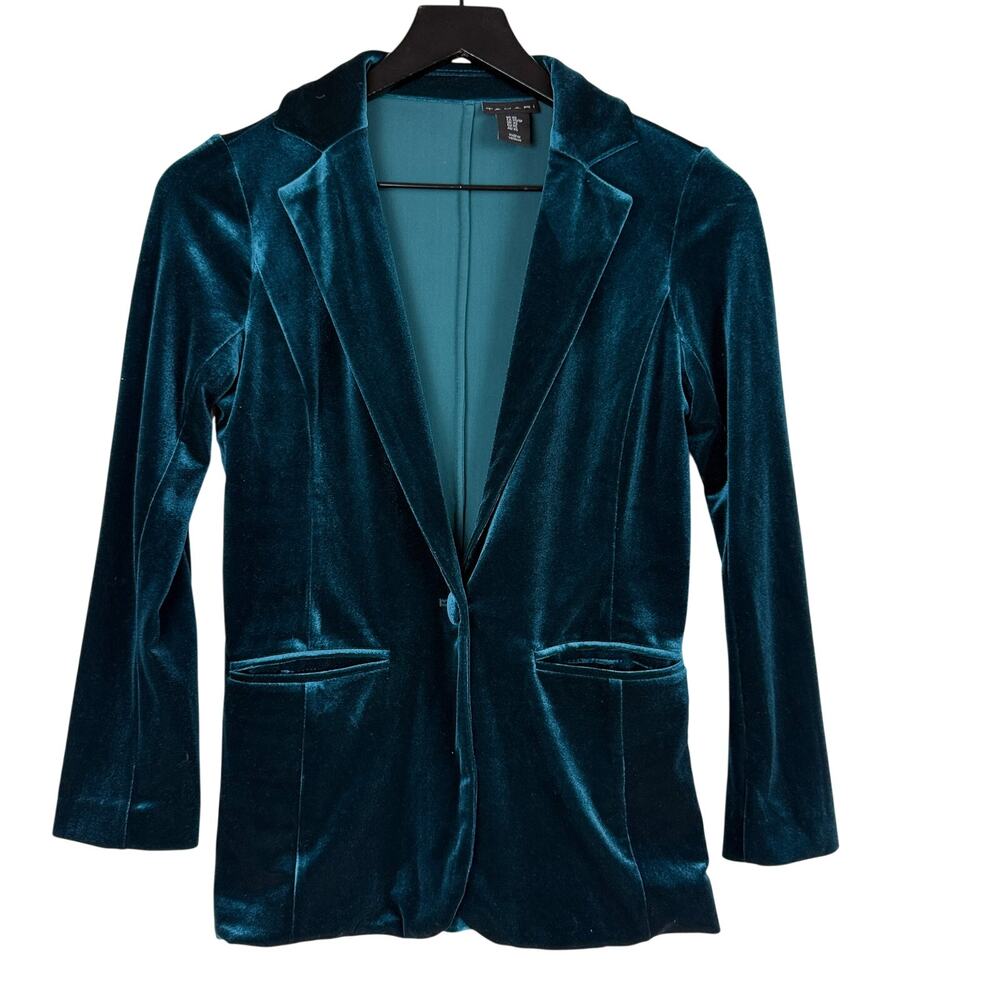 Tahari Velvet Dark Teal Blue Blazer Jacket Stretch - XS